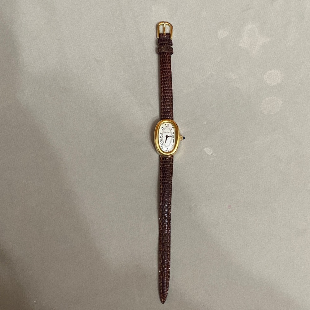 Brown Leather Strap Watch with Gold Oval Face